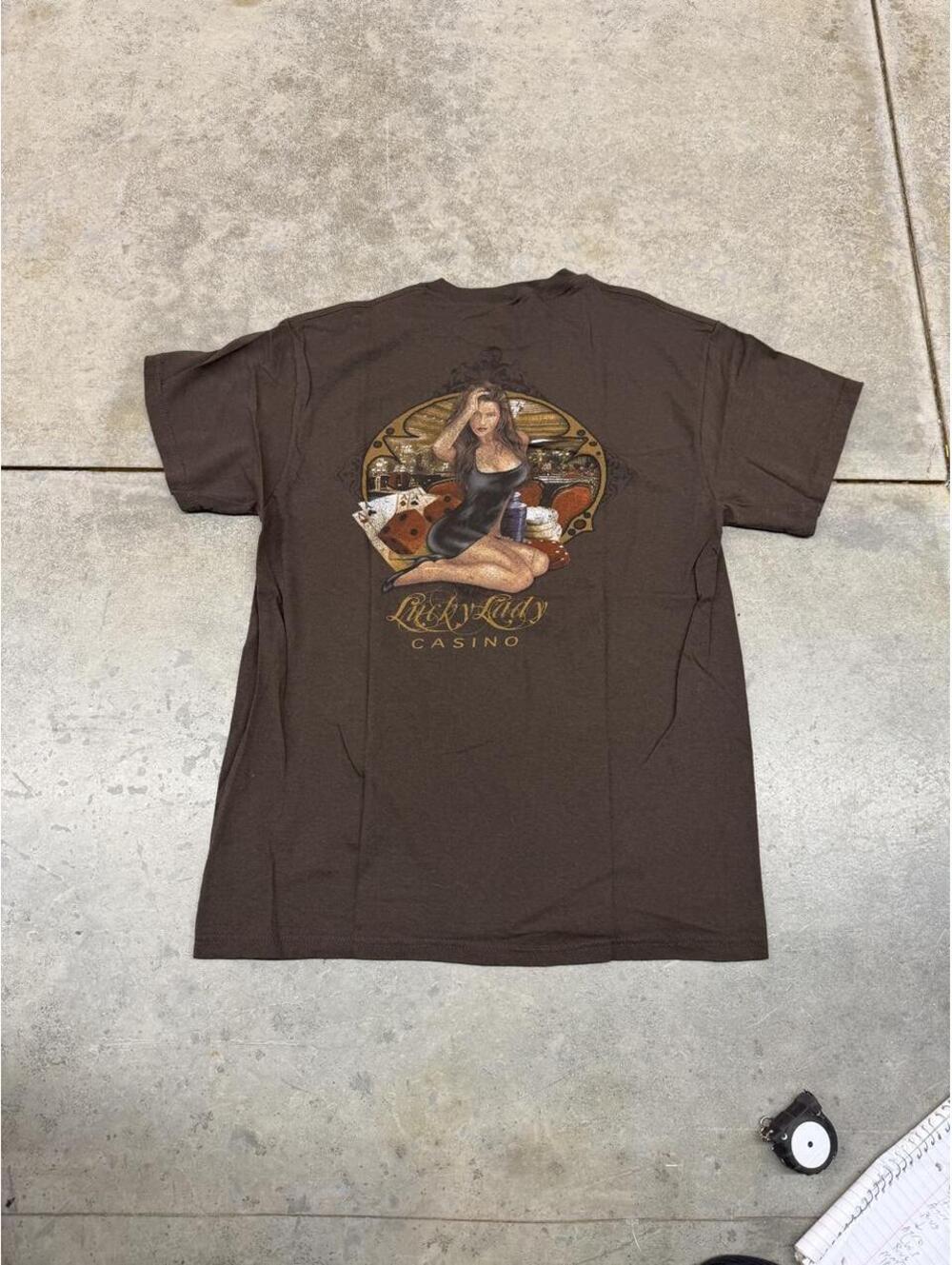 vintage lucky lady casino brown big logo shirt size large